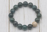 CGB5718 10mm, 12mm moss agate beads with zircon ball charm bracelets