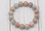 CGB5729 10mm, 12mm serpentine jasper beads with zircon ball charm bracelets