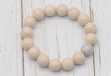 CGB5730 10mm, 12mm white fossil jasper beads with zircon ball charm bracelets