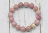 CGB5731 10mm, 12mm pink wooden jasper beads with zircon ball charm bracelets