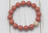 CGB5732 10mm, 12mm red jasper beads with zircon ball charm bracelets