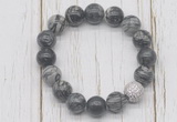 CGB5741 10mm, 12mm black water jasper beads with zircon ball charm bracelets