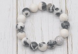 CGB5742 10mm, 12mm black & white jasper beads with zircon ball charm bracelets