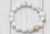 CGB5800 10mm, 12mm matte white howlite beads with zircon ball charm bracelets