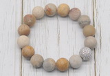 CGB5805 10mm, 12mm matte fossil coral beads with zircon ball charm bracelets