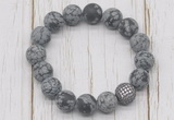 CGB5819 10mm, 12mm matte snowflake obsidian beads with zircon ball charm bracelets