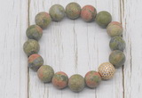 CGB5823 10mm, 12mm matte unakite beads with zircon ball charm bracelets