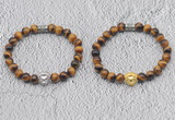 CGB6006 8mm round yellow tiger eye bracelet with lion head for men