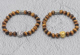 CGB6009 8mm round grade AA yellow tiger eye bracelet with lion head for men