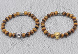 CGB6010 8mm round grade AA yellow tiger eye bracelet with leopard head for men