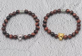 CGB6014 8mm round red tiger eye bracelet with leopard head for men