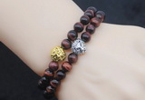 CGB6016 8mm round grade AA red tiger eye bracelet with lion head for men