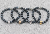 CGB6022 8mm round grade AA blue tiger eye bracelet with skull for men