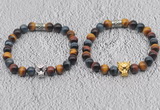 CGB6026 8mm round grade AA colorful tiger eye bracelet with leopard head for men