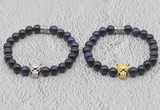 CGB6029 8mm round purple tiger eye bracelet with leopard head for men