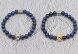 CGB6035 8mm round blue tiger eye bracelet with leopard head for men