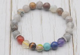 CGB6202 8mm bamboo leaf agate 7 chakra beaded mala stretchy bracelets