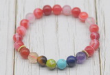 CGB6205 8mm red banded agate 7 chakra beaded mala stretchy bracelets