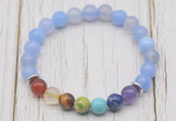 CGB6206 8mm blue banded agate 7 chakra beaded mala stretchy bracelets