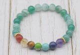 CGB6208 8mm green banded agate 7 chakra beaded mala stretchy bracelets