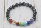 CGB6209 8mm black banded agate 7 chakra beaded mala stretchy bracelets