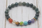 CGB6210 8mm moss agate 7 chakra beaded mala stretchy bracelets