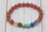 CGB6216 8mm red agate 7 chakra beaded mala stretchy bracelets