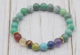 CGB6218 8mm grass agate 7 chakra beaded mala stretchy bracelets