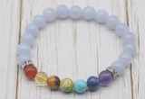 CGB6219 8mm blue lace agate 7 chakra beaded mala stretchy bracelets