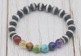 CGB6227 8mm matte Tibetan agate 7 chakra beaded mala stretchy bracelets