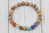 CGB6233 8mm picture jasper 7 chakra beaded mala stretchy bracelets