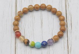 CGB6235 8mm wooden jasper 7 chakra beaded mala stretchy bracelets