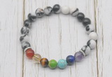 CGB6240 8mm black & white jasper 7 chakra beaded mala stretchy bracelets