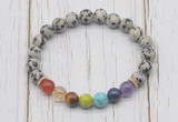 CGB6242 8mm dalmatian jasper 7 chakra beaded mala stretchy bracelets