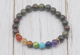 CGB6245 8mm dragon blood jasper 7 chakra beaded mala stretchy bracelets