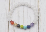 CGB6251 8mm white jade 7 chakra beaded mala stretchy bracelets