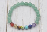 CGB6268 8mm green aventurine 7 chakra beaded mala stretchy bracelets