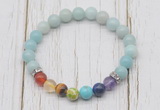 CGB6271 8mm amazonite 7 chakra beaded mala stretchy bracelets