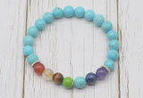 CGB6274 8mm blue howlite 7 chakra beaded mala stretchy bracelets