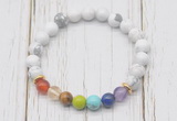 CGB6276 8mm white howlite 7 chakra beaded mala stretchy bracelets