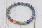 CGB6277 8mm blue spot stone 7 chakra beaded mala stretchy bracelets