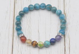 CGB6281 8mm apatite 7 chakra beaded mala stretchy bracelets