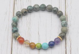 CGB6282 8mm African turquoise 7 chakra beaded mala stretchy bracelets