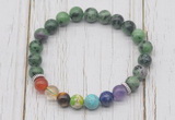 CGB6283 8mm ruby zoisite 7 chakra beaded mala stretchy bracelets