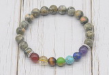 CGB6284 8mm rhyolite 7 chakra beaded mala stretchy bracelets