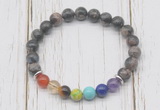 CGB6286 8mm grey opal 7 chakra beaded mala stretchy bracelets