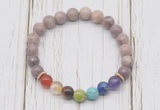 CGB6287 8mm lepidolite 7 chakra beaded mala stretchy bracelets