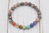 CGB6288 8mm rhodonite 7 chakra beaded mala stretchy bracelets