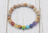 CGB6290 8mm fossil coral 7 chakra beaded mala stretchy bracelets