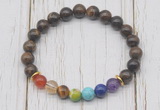 CGB6291 8mm bronzite 7 chakra beaded mala stretchy bracelets